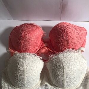 Victoria Secret Lace Push-Up Bra Set - Pink and White